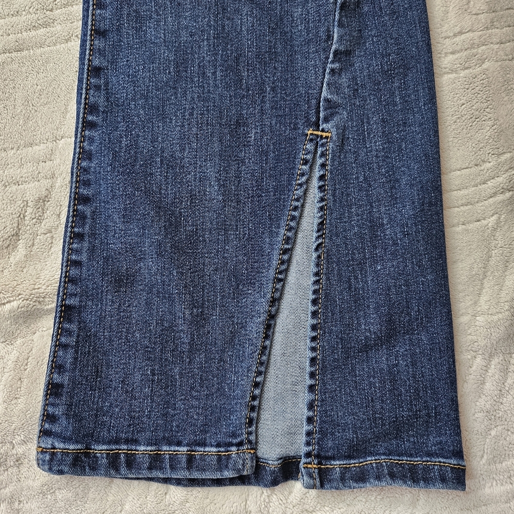 Sneak Peek Dark Wash Boho Flare Jeans with Side Slit & High Waist 26 - Picture 5 of 13